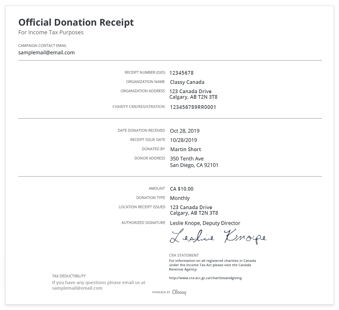 Receipting and Canadian Organizations